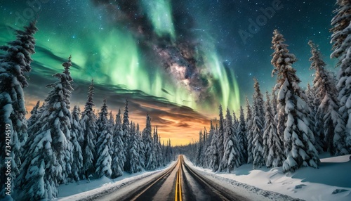 Northern Lights over a remote street in Scandinavia