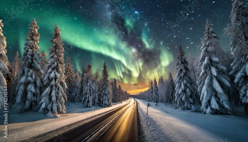 Northern Lights over a remote street in Scandinavia © Niklas
