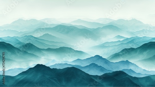 a view of a mountain range from a bird s eye view of the top of a mountain range in the distance  with a hazy sky in the background.