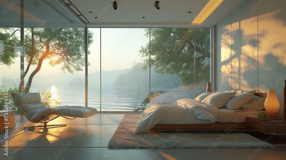 Fototapeta premium Modern Bedroom Illustration Generative AI