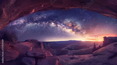Milky Way Galaxy Arch Panorama over Rock Formations Generative AI