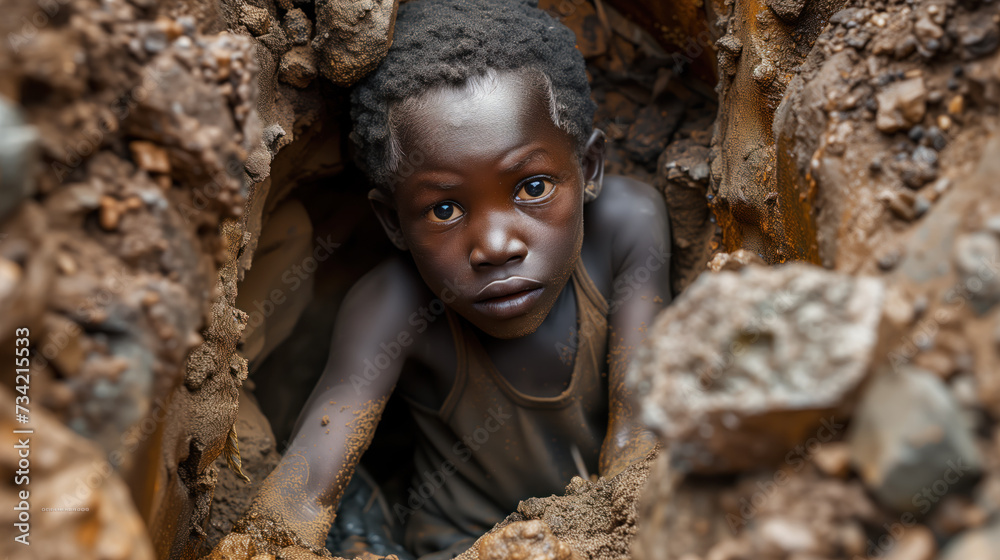 © mikhailberkut - A child working illegally in a mine in difficult conditions. Illegal forced child labor. The concept of illegal human trafficking © mikhailberkut - A child working illegally in a mine in difficult conditions. Illegal forced child labor. The concept of illegal human trafficking