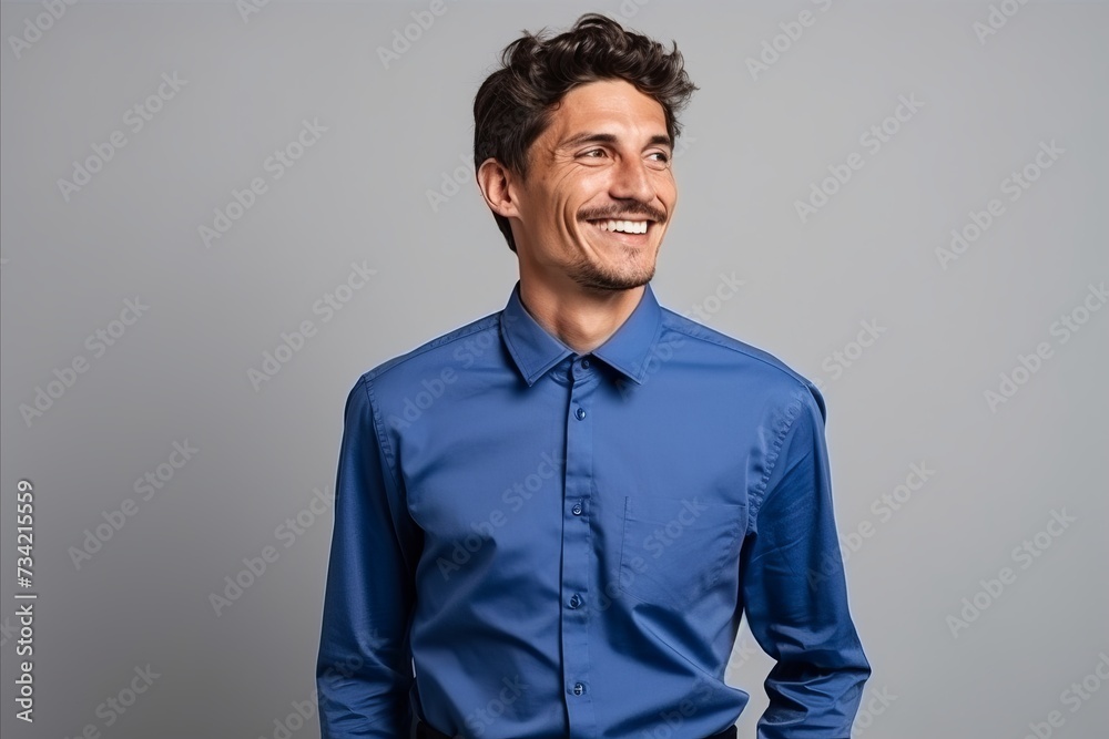 Portrait of a handsome young man laughing against a grey background. Portrait of a handsome young man laughing against a grey background.