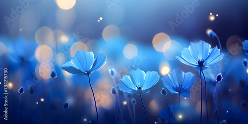 Abstract bokeh blue flowers background