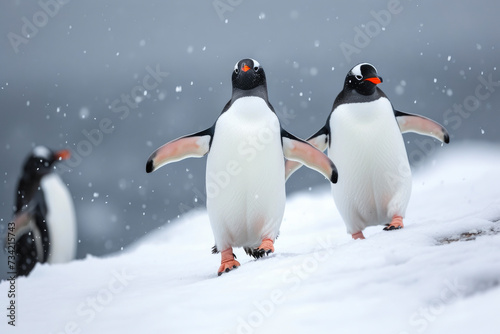 Snowy Penguin Parade  A Back View Perspective