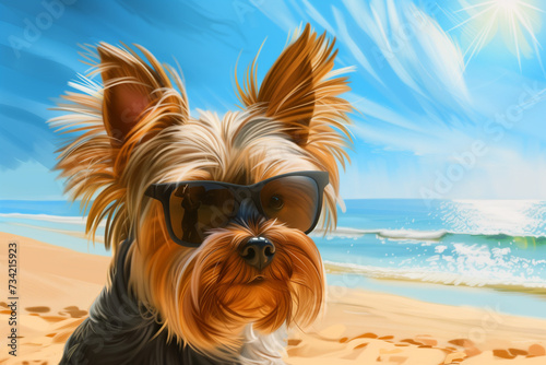 Dog wearing sunglasses at the beach © James