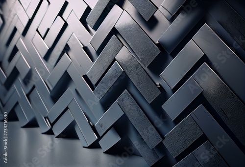 Futuristic  Semigloss Mosaic Tiles arranged in the shape of a wall. 3D  Herringbone  Blocks stacked to create a Concrete block background. 3D Render. Generative AI