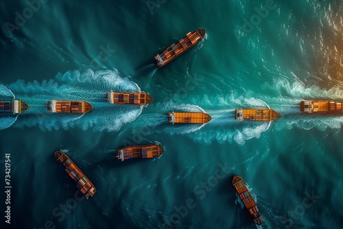 Aerial View of Container Ships Navigating Through Ocean Waters