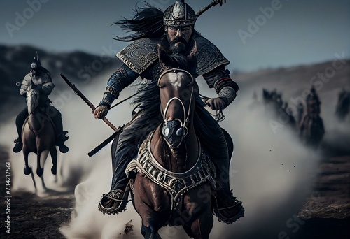 Mongols or Huns : Attacking. Generative AI photo
