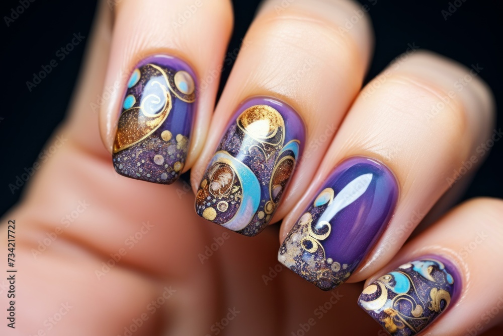 Colorful Hand boho manicure nails. Model design. Generate Ai Colorful Hand boho manicure nails. Model design. Generate Ai