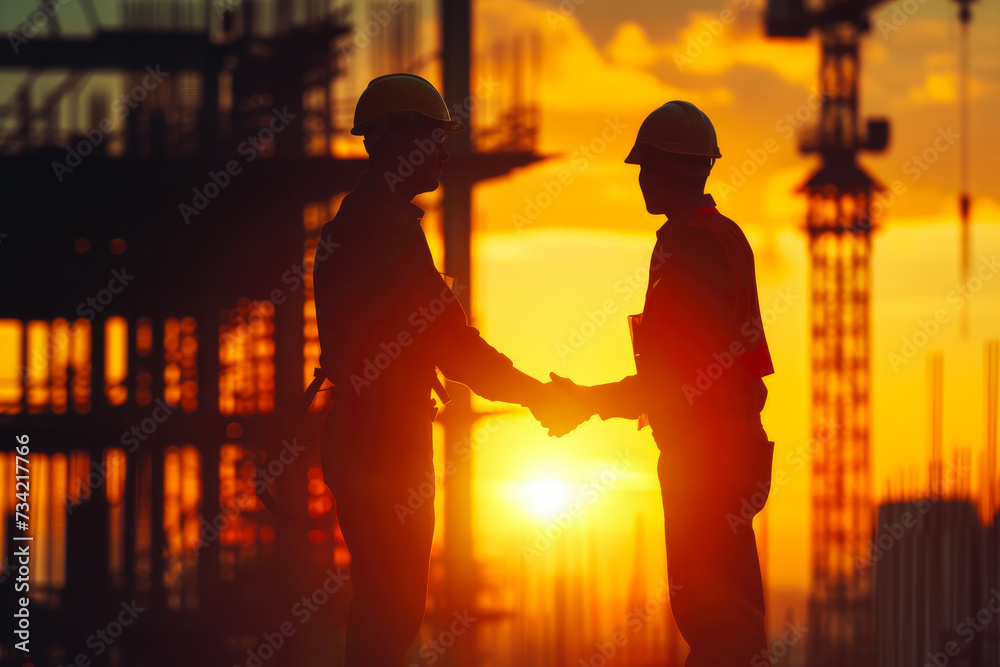 Building Bridges: Engineer and Worker Teamwork Silhouette