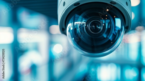 An abstract close-up of a corporate security camera, silently monitoring the premises to ensure the safety and security of employees and assets.