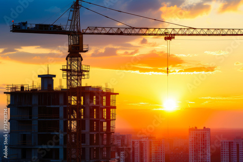 Urban Development: Crane and Building at Dusk