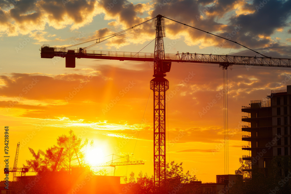 Building Dreams: Construction Site in Sunset Hue