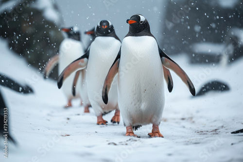 Powdered Pathfinders: Penguin Troop Trekking © Andrii 