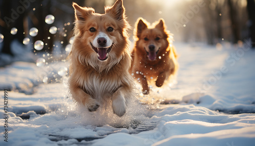 Cute puppy playing in the snow, bringing joy and happiness generated by AI © Gstudio