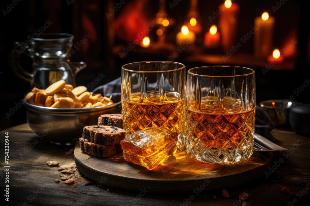 Scottish whiskey glass in bar counter., generative IA Scottish whiskey glass in bar counter., generative IA