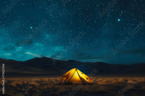 Nighttime Glow: Tent Amidst the Stars