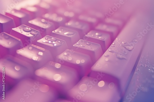 close-up of the keyboard, a close-up of a computer keyboard with water droplets on it
