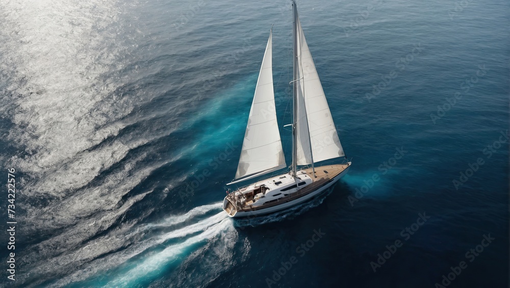 Aerial view of a sailboat on the high seas