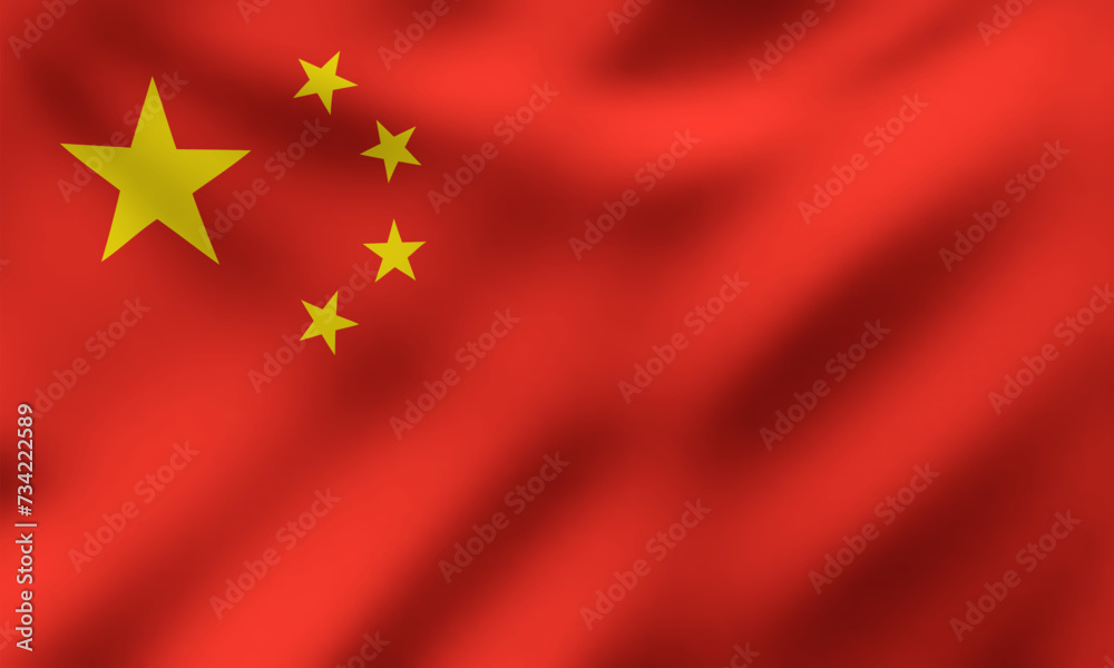 Waving National Flag of People's Republic of China, also known as the Five-star Red Flag, Vector Illustration Waving National Flag of People's Republic of China, also known as the Five-star Red Flag, Vector Illustration
