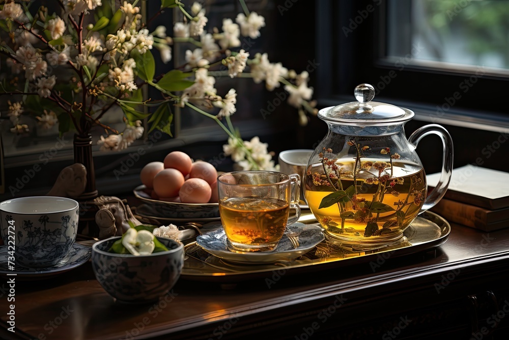 Oolong tea ceremony serenity and tradition., generative IA Oolong tea ceremony serenity and tradition., generative IA