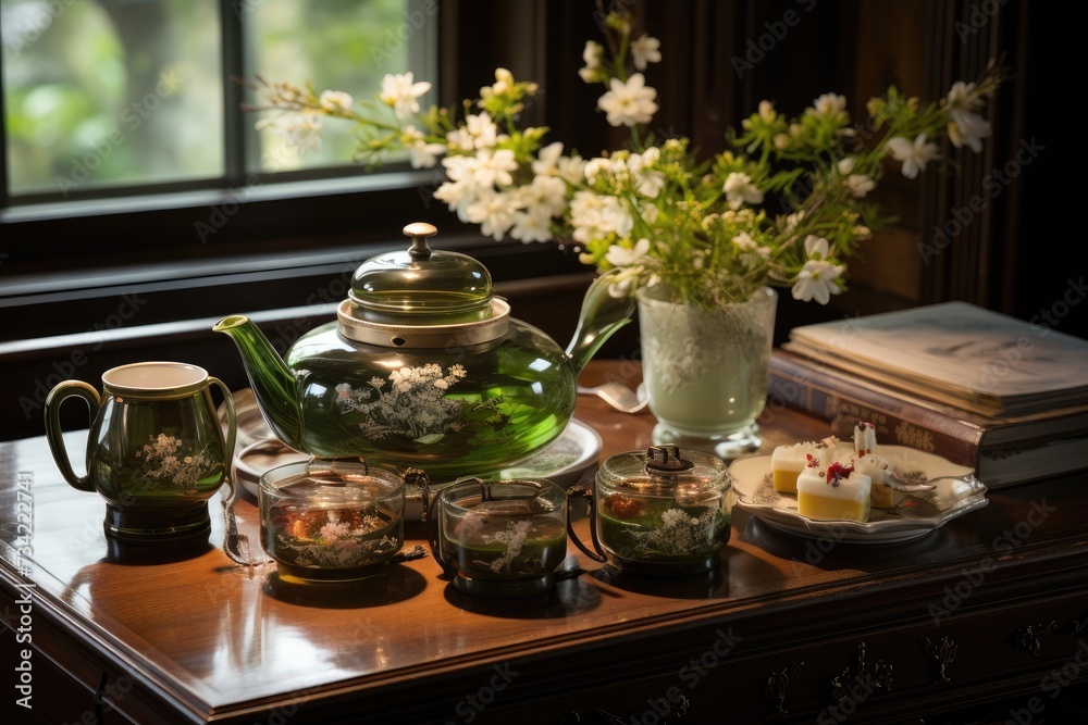 Oolong tea ceremony serenity and tradition., generative IA