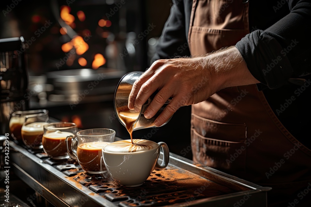 Barista creating latte art in coffee., generative IA