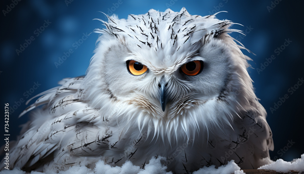 Obraz premium Close up portrait of a majestic eagle owl staring at camera generated by AI