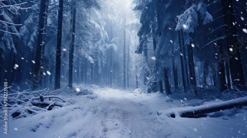 Beautiful forest road in the snow with heavy snowfall © Lubos Chlubny