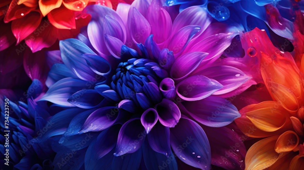 Macro photography of vibrant color dahlia flower as a creative abstract background
