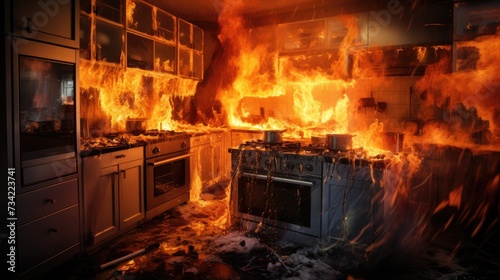 Fire raging in domestic kitchen