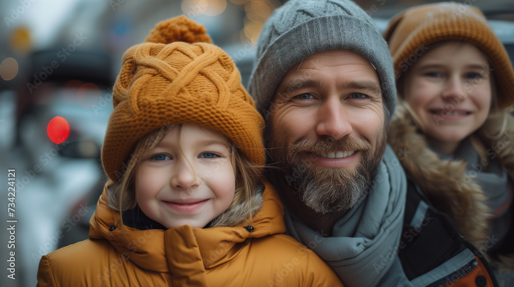 Happy family is traveling and smiling happily.