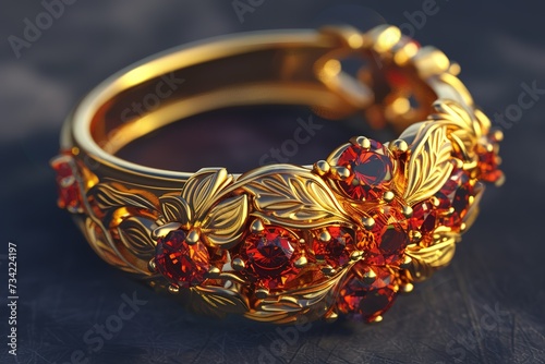 the ring is made with gold and golden stones