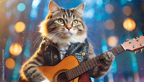 cat as rock star playing guitar at concert created with technology