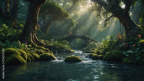 Beautiful fantasy fairy forest with river © RIDA BATOOL