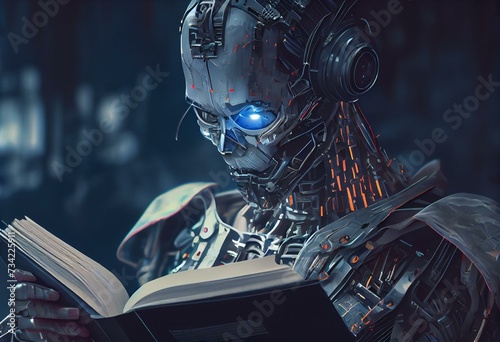 future artificial intelligence robot reading books, generative ai
