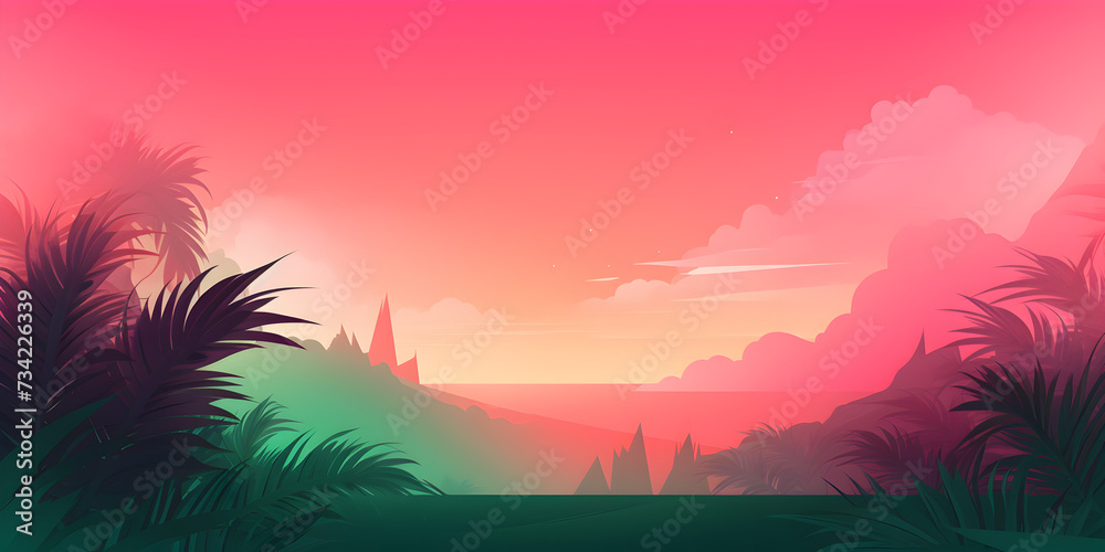 Gradient pink and green abstract tropical theme background