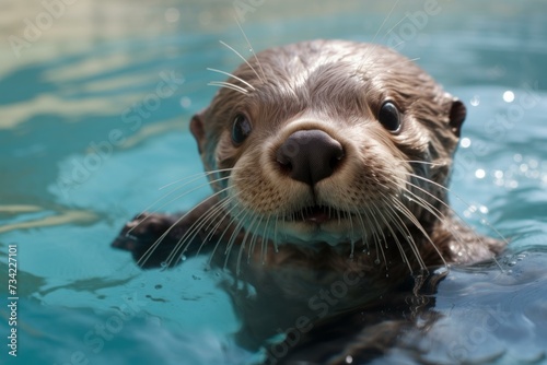 Agile Otter cute underwater. Wild playful. Generate Ai © juliars