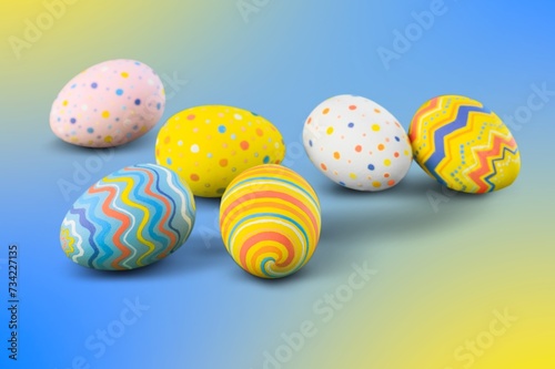Easter decorations, colored eggs on the tabletop