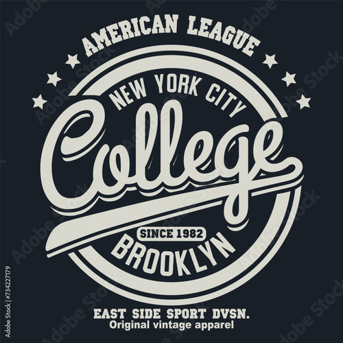 New York Brooklyn Sport wear typography emblem, t-shirt stamp graphics, tee print, athletic apparel design