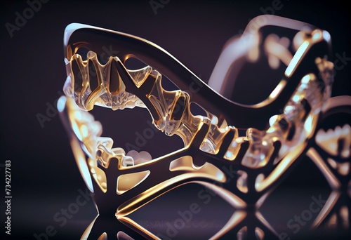 Close up Beauty Health Teeth with Brace. Selective focus. 3D Render. Generative AI