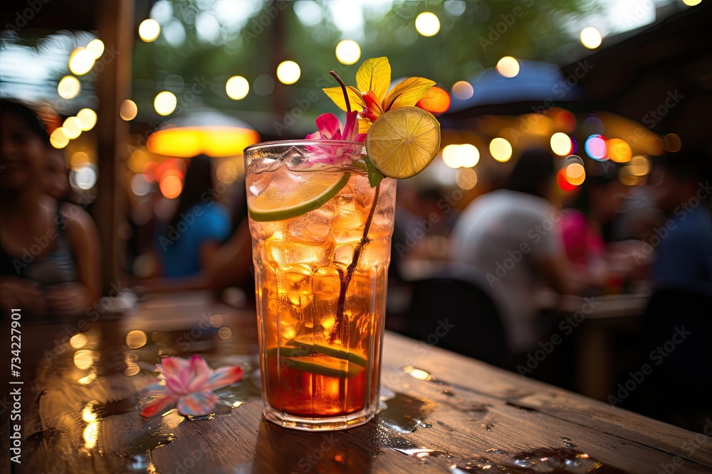 Tamarind soda glass at tropical party., generative IA