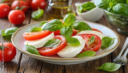 classic caprese salad mozzarella tomatoes and basilikum