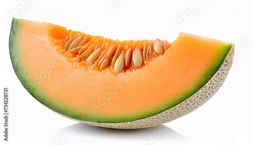 slice of japanese melons orange melon or cantaloupe melon with seeds isolated on white background