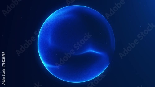 Blue fluid energy sphere with particle field. Abstract magical sphere with plasma. Energetic naturalistic minimalist orb for business, presentations. Virtual reality.  Dark blue electric moving core. photo
