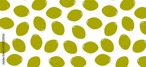 Green pumpkin seeds pattern. Vector seamless texture in flat color style. Organic food and healthy snack concept for design and print