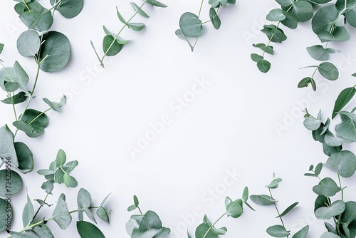 Frame with branches isolated on white background. flat lay