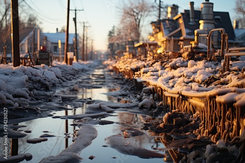 Frozen pipes cause damage in winter., generative IA
