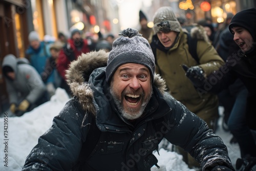 People slipping on frozen sidewalks., generative IA photo